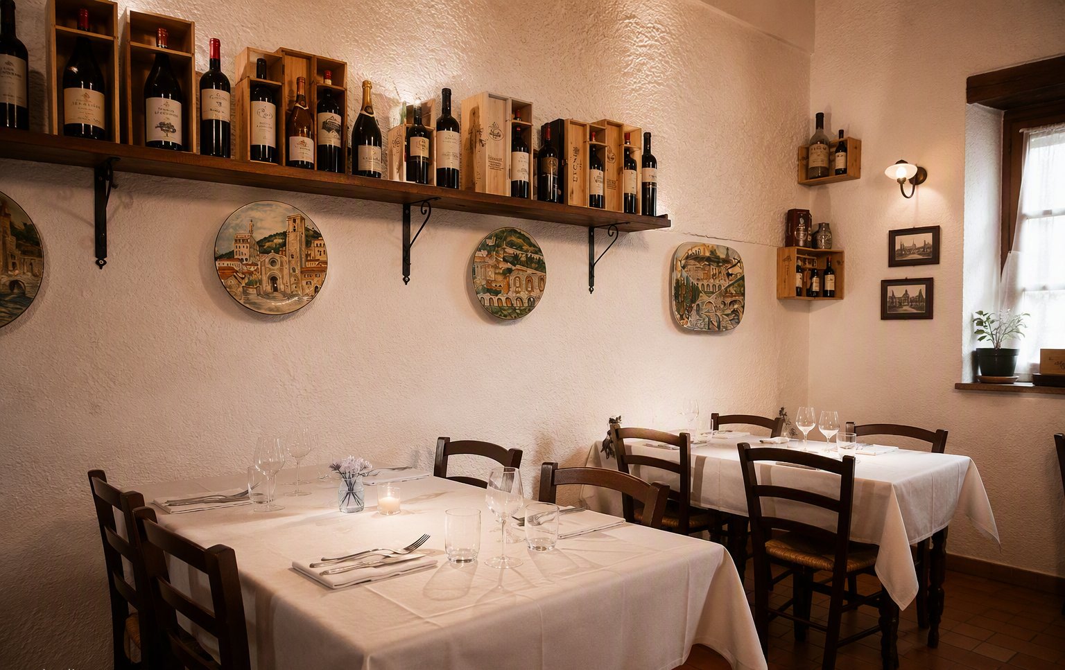 La sala con la parete dei vini
